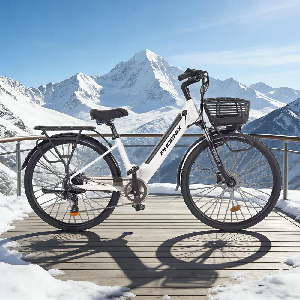 VOLTUS 26-Inch Electric Bike, 48V400W Rear Motor, 5-Level Assist, Shimano 7-Speed Gears, Aluminium Alloy Frame, Removable Battery - White - Image 2