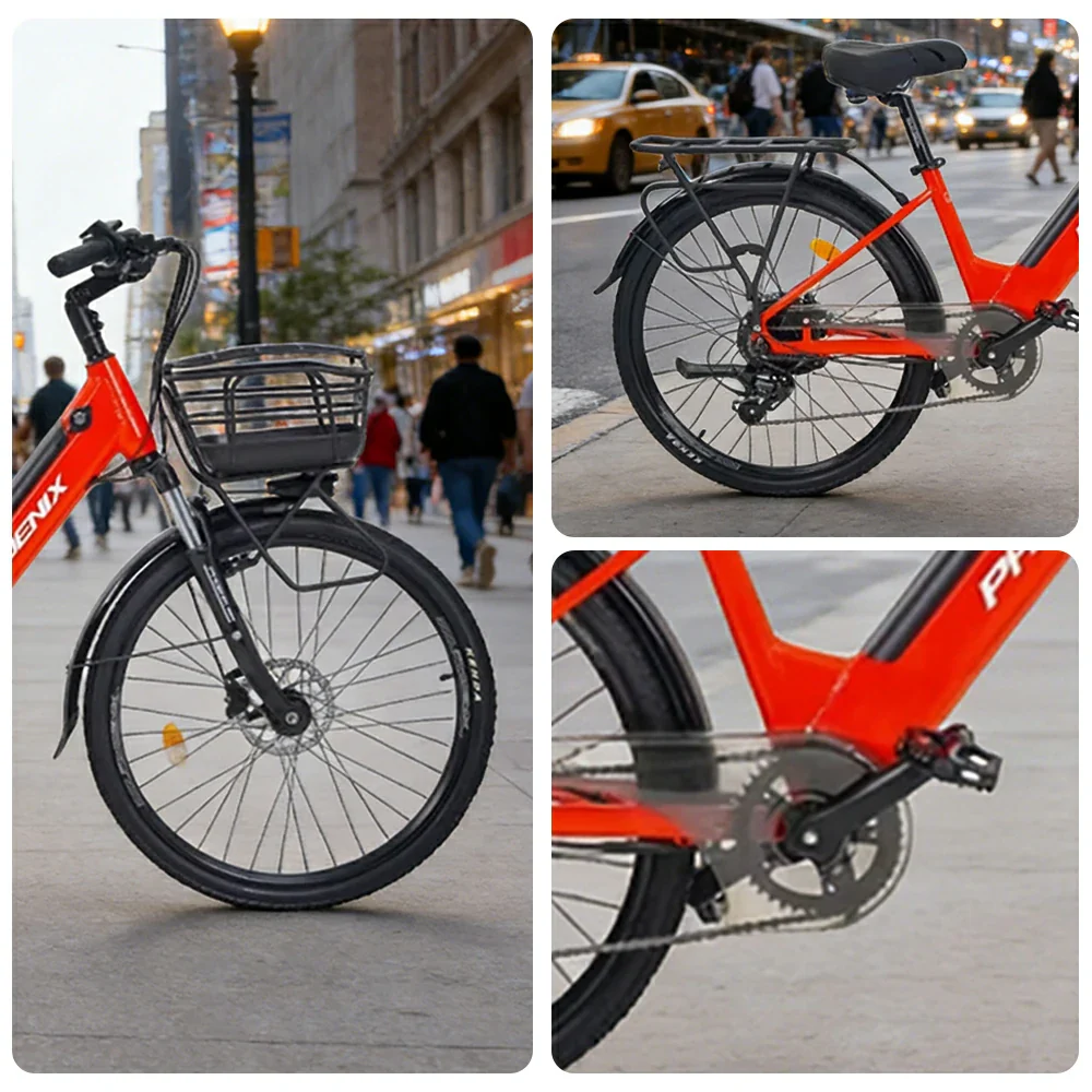 VOLTUS 26-Inch Electric Bike, 48V400W Rear Motor, 5-Level Assist, Shimano 7-Speed Gears, Aluminium Alloy Frame, Removable Battery - Red - Image 3