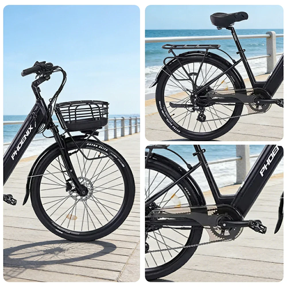 VOLTUS 26-Inch Electric Bike, 48V400W Rear Motor, 5-Level Assist, Shimano 7-Speed Gears, Aluminium Alloy Frame, Removable Battery - Black - Image 3