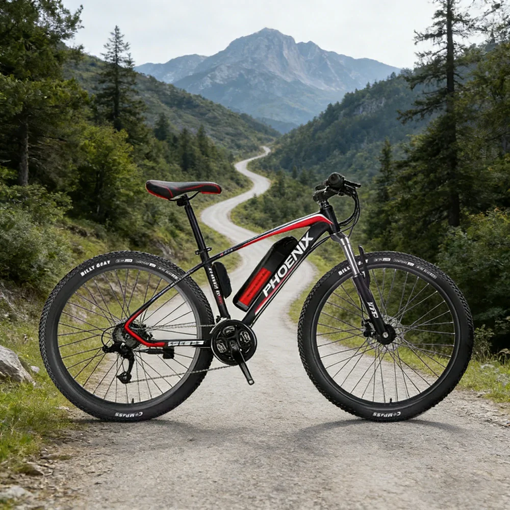 VOLTUS 26-Inch Electric Mountain Bike, 350W Brushless Motor, 21-Speed Gears, Aluminium Alloy Frame, Removable Battery, Spoked Wheels - Black&Red - Image 2
