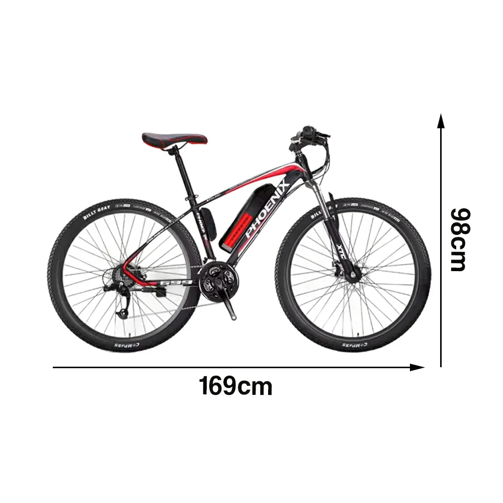 VOLTUS 26-Inch Electric Mountain Bike, 350W Brushless Motor, 21-Speed Gears, Aluminium Alloy Frame, Removable Battery, Spoked Wheels - Black&Red - Image 5