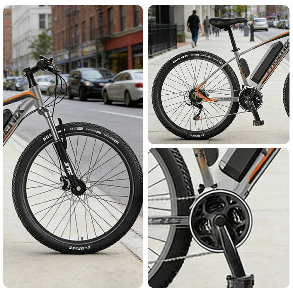 VOLTUS 26-Inch Electric Mountain Bike, 350W Brushless Motor, 21-Speed Gears, Aluminium Alloy Frame, Removable Battery, Spoked Wheels - Grey - Image 3