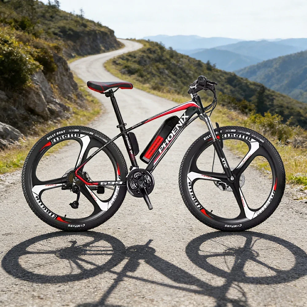 VOLTUS 26-Inch Electric Mountain Bike, 350W Brushless Motor, 21-Speed Gears, Aluminium Alloy Frame, Removable Battery, One-Piece Wheels - Black&Red - Image 2