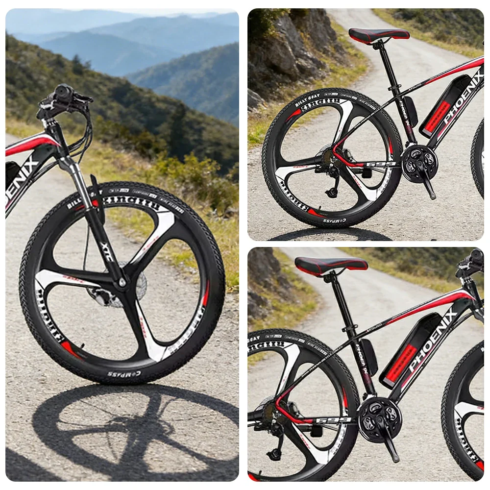 VOLTUS 26-Inch Electric Mountain Bike, 350W Brushless Motor, 21-Speed Gears, Aluminium Alloy Frame, Removable Battery, One-Piece Wheels - Black&Red - Image 3