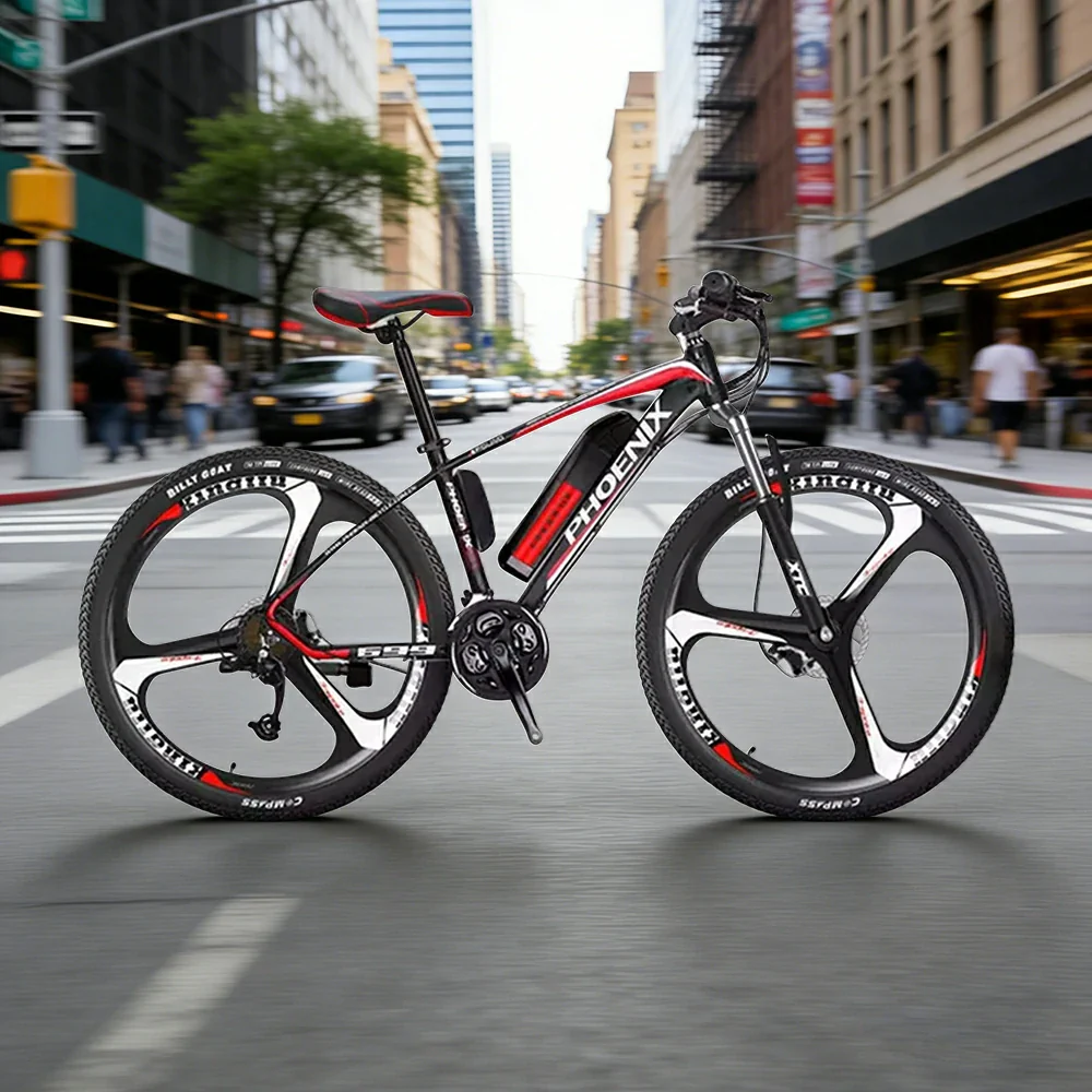 VOLTUS 26-Inch Electric Mountain Bike, 350W Brushless Motor, 21-Speed Gears, Aluminium Alloy Frame, Removable Battery, One-Piece Wheels - Black&Red - Image 4