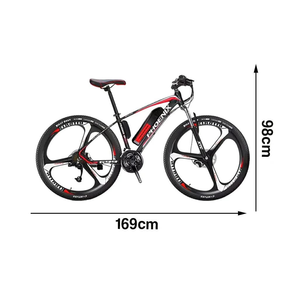VOLTUS 26-Inch Electric Mountain Bike, 350W Brushless Motor, 21-Speed Gears, Aluminium Alloy Frame, Removable Battery, One-Piece Wheels - Black&Red - Image 5