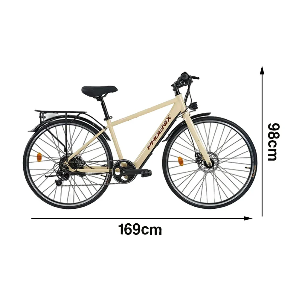 VOLTUS 700C Electric Road Bike, 36V350W Brushless Motor, Shimano 7-Speed Gears, High Carbon Steel Frame, Urban Commuter Design - Beige - Image 5