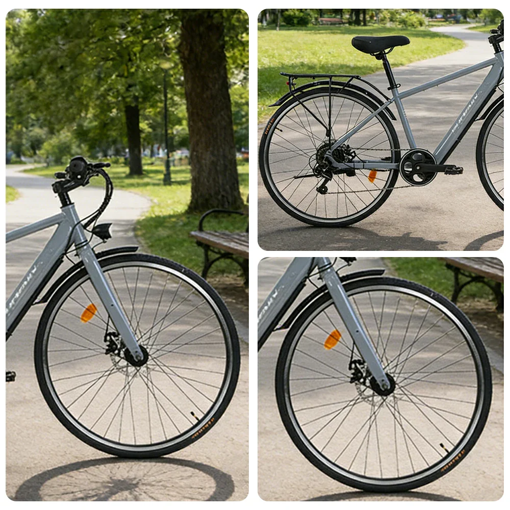VOLTUS 700C Electric Road Bike, 36V350W Brushless Motor, Shimano 7-Speed Gears, High Carbon Steel Frame, Urban Commuter Design - Silver - Image 3