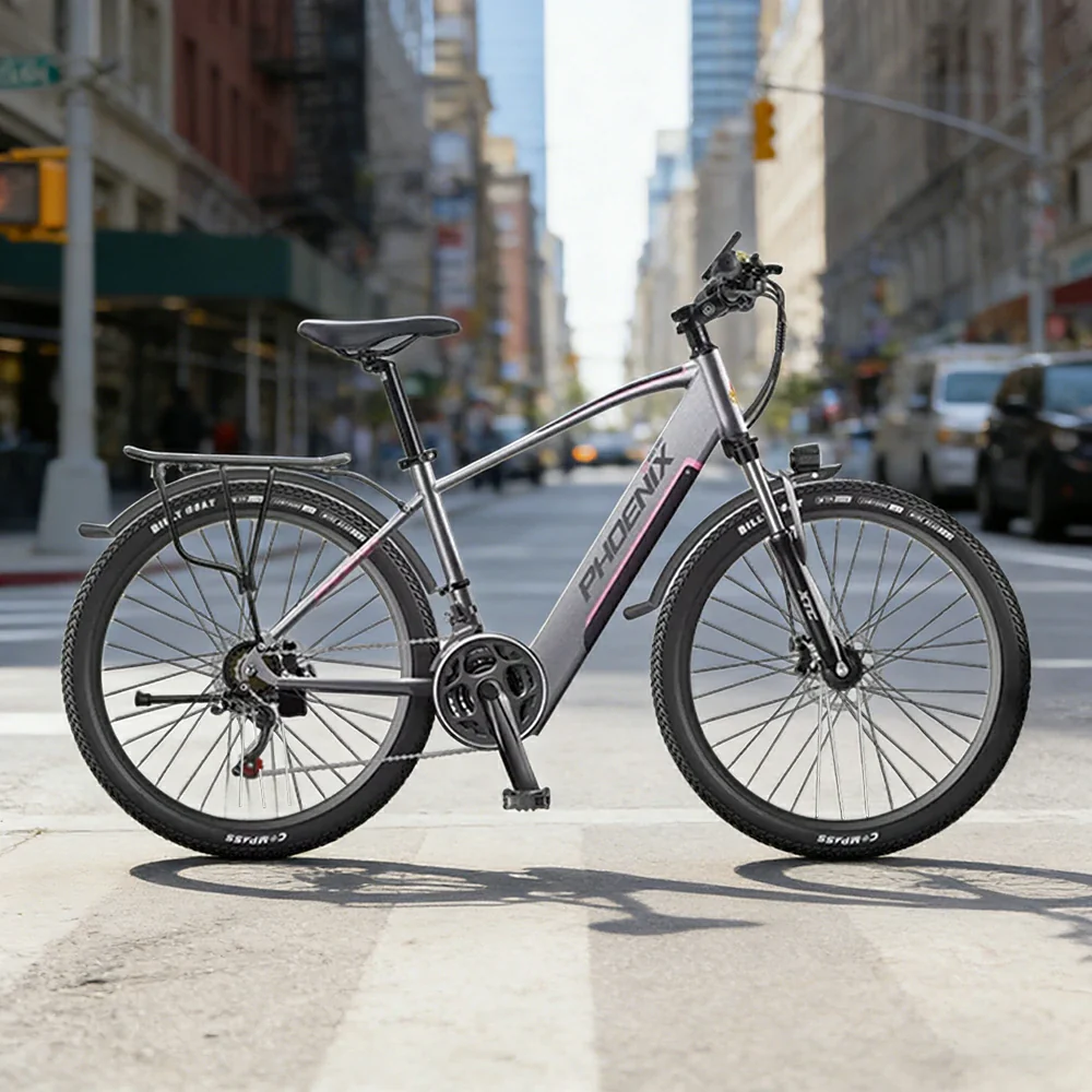 VOLTUS 26-Inch Electric Bike, 48V400W Brushless Motor, 21-Speed Gears, Aluminium Alloy Frame, Hidden Waterproof Battery, Spoked Wheels - Silver - Image 2