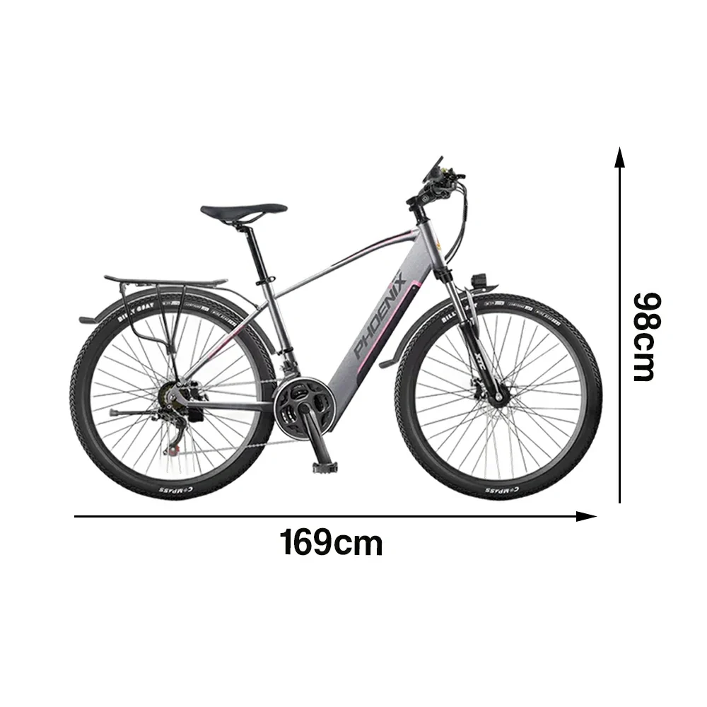 VOLTUS 26-Inch Electric Bike, 48V400W Brushless Motor, 21-Speed Gears, Aluminium Alloy Frame, Hidden Waterproof Battery, Spoked Wheels - Silver - Image 5