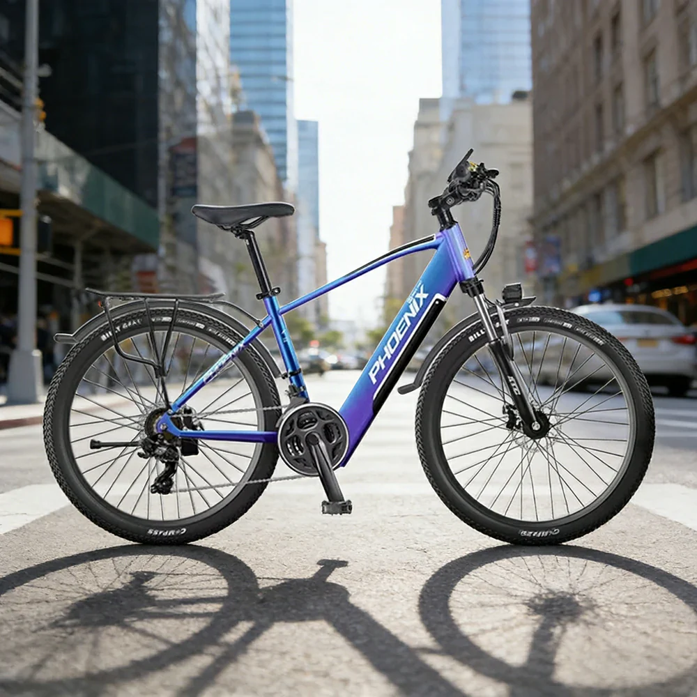 VOLTUS 26-Inch Electric Bike, 48V400W Brushless Motor, 21-Speed Gears, Aluminium Alloy Frame, Hidden Waterproof Battery, Spoked Wheels - Blue&Purple - Image 4