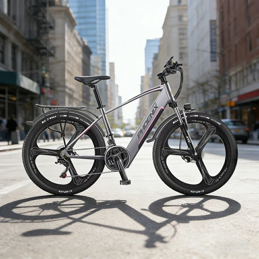 VOLTUS 26-Inch Electric Bike, 48V400W Brushless Motor, 21-Speed Gears, Aluminium Alloy Frame, Hidden Waterproof Battery, One-Piece Wheels - Silver - Image 2