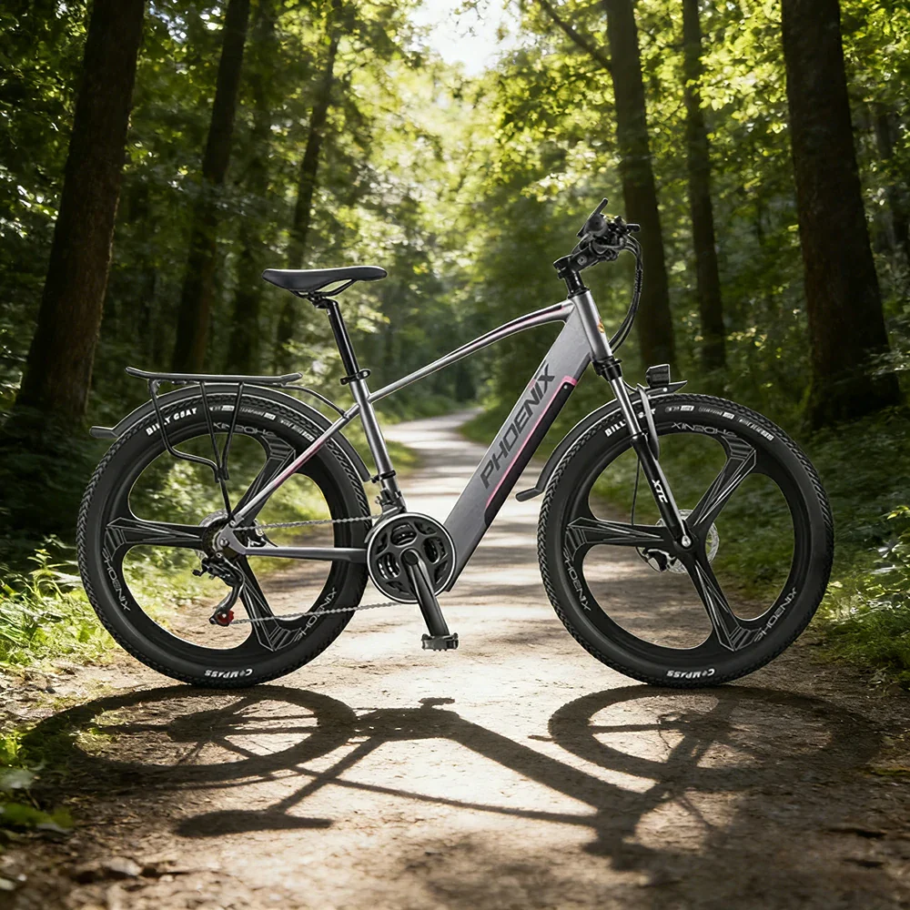 VOLTUS 26-Inch Electric Bike, 48V400W Brushless Motor, 21-Speed Gears, Aluminium Alloy Frame, Hidden Waterproof Battery, One-Piece Wheels - Silver - Image 4