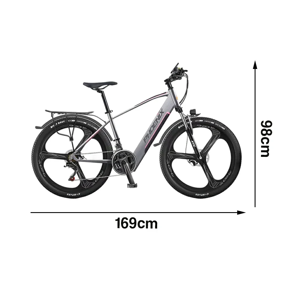 VOLTUS 26-Inch Electric Bike, 48V400W Brushless Motor, 21-Speed Gears, Aluminium Alloy Frame, Hidden Waterproof Battery, One-Piece Wheels - Silver - Image 5