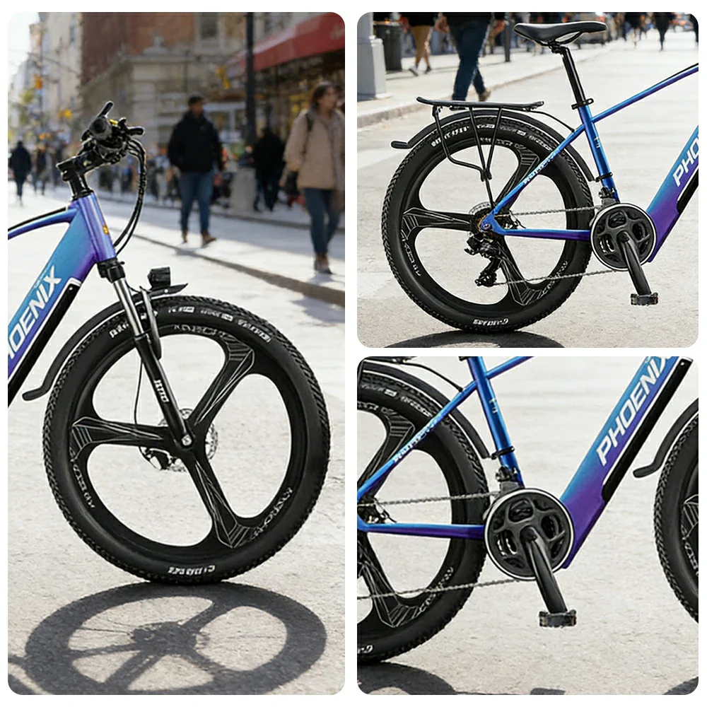VOLTUS 26-Inch Electric Bike, 48V400W Brushless Motor, 21-Speed Gears, Aluminium Alloy Frame, Hidden Waterproof Battery, One-Piece Wheels - Blue&Purple - Image 3