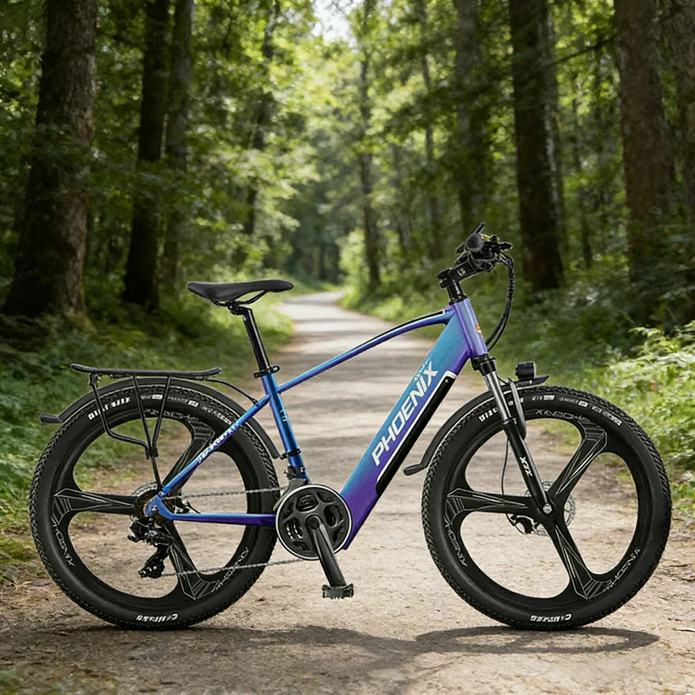 VOLTUS 26-Inch Electric Bike, 48V400W Brushless Motor, 21-Speed Gears, Aluminium Alloy Frame, Hidden Waterproof Battery, One-Piece Wheels - Blue&Purple - Image 4