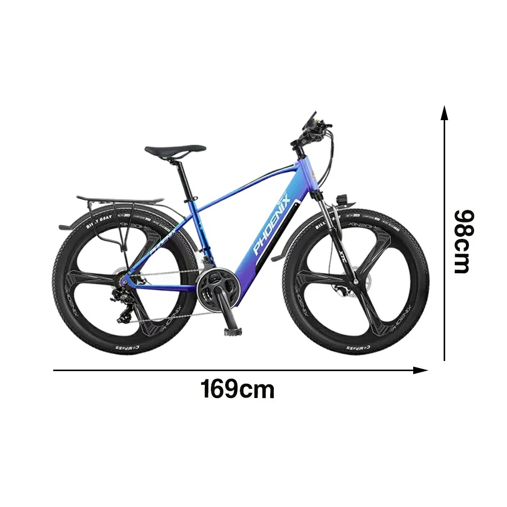 VOLTUS 26-Inch Electric Bike, 48V400W Brushless Motor, 21-Speed Gears, Aluminium Alloy Frame, Hidden Waterproof Battery, One-Piece Wheels - Blue&Purple - Image 5