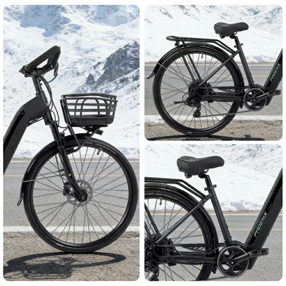 VOLTUS 700C Electric Road Bike, 48V400W Brushless Motor, Shimano 7-Speed Gears, Aluminium Alloy Frame, Hidden Battery, Spoked Wheels - Black - Image 3