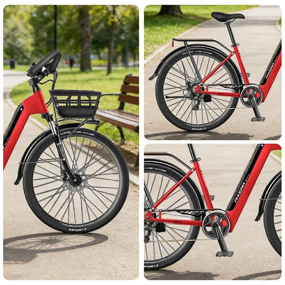 VOLTUS 700C Electric Road Bike, 48V400W Brushless Motor, Shimano 7-Speed Gears, Aluminium Alloy Frame, Hidden Battery, Spoked Wheels - Black&Red - Image 3