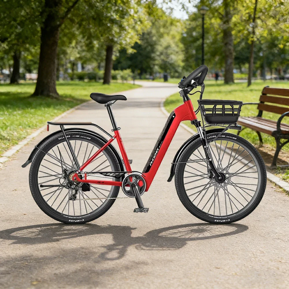 VOLTUS 700C Electric Road Bike, 48V400W Brushless Motor, Shimano 7-Speed Gears, Aluminium Alloy Frame, Hidden Battery, Spoked Wheels - Black&Red - Image 4