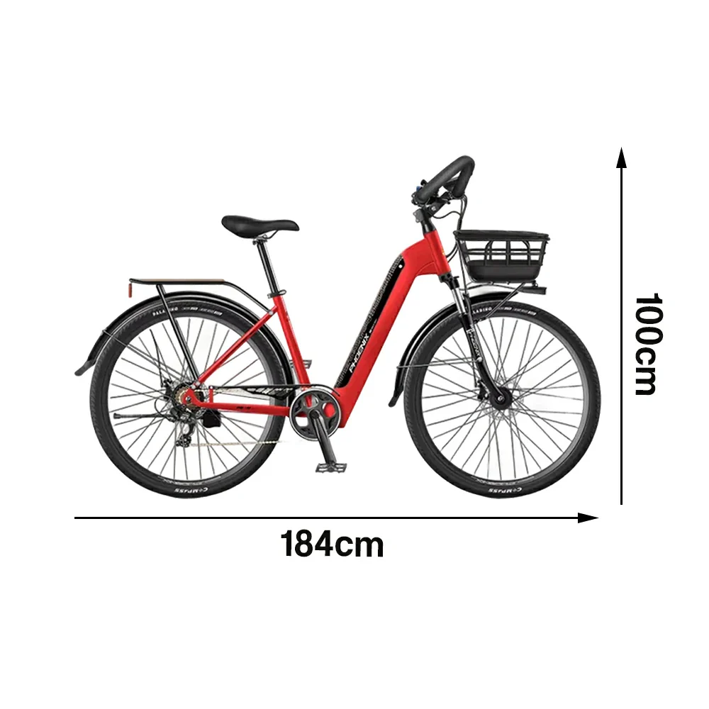 VOLTUS 700C Electric Road Bike, 48V400W Brushless Motor, Shimano 7-Speed Gears, Aluminium Alloy Frame, Hidden Battery, Spoked Wheels - Black&Red - Image 5