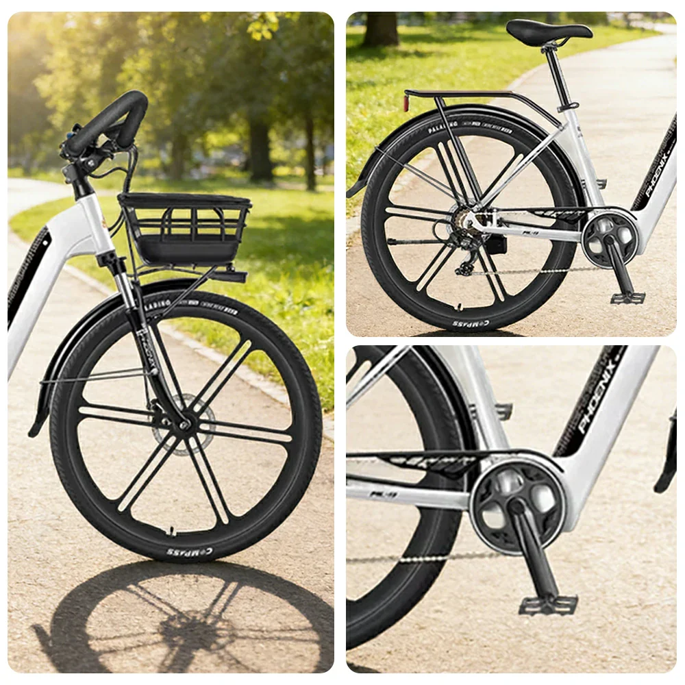 VOLTUS 700C Electric Road Bike, 48V400W Brushless Motor, Shimano 7-Speed Gears, Aluminium Alloy Frame, Hidden Battery, 12-Spoke Wheels - Black&White - Image 3