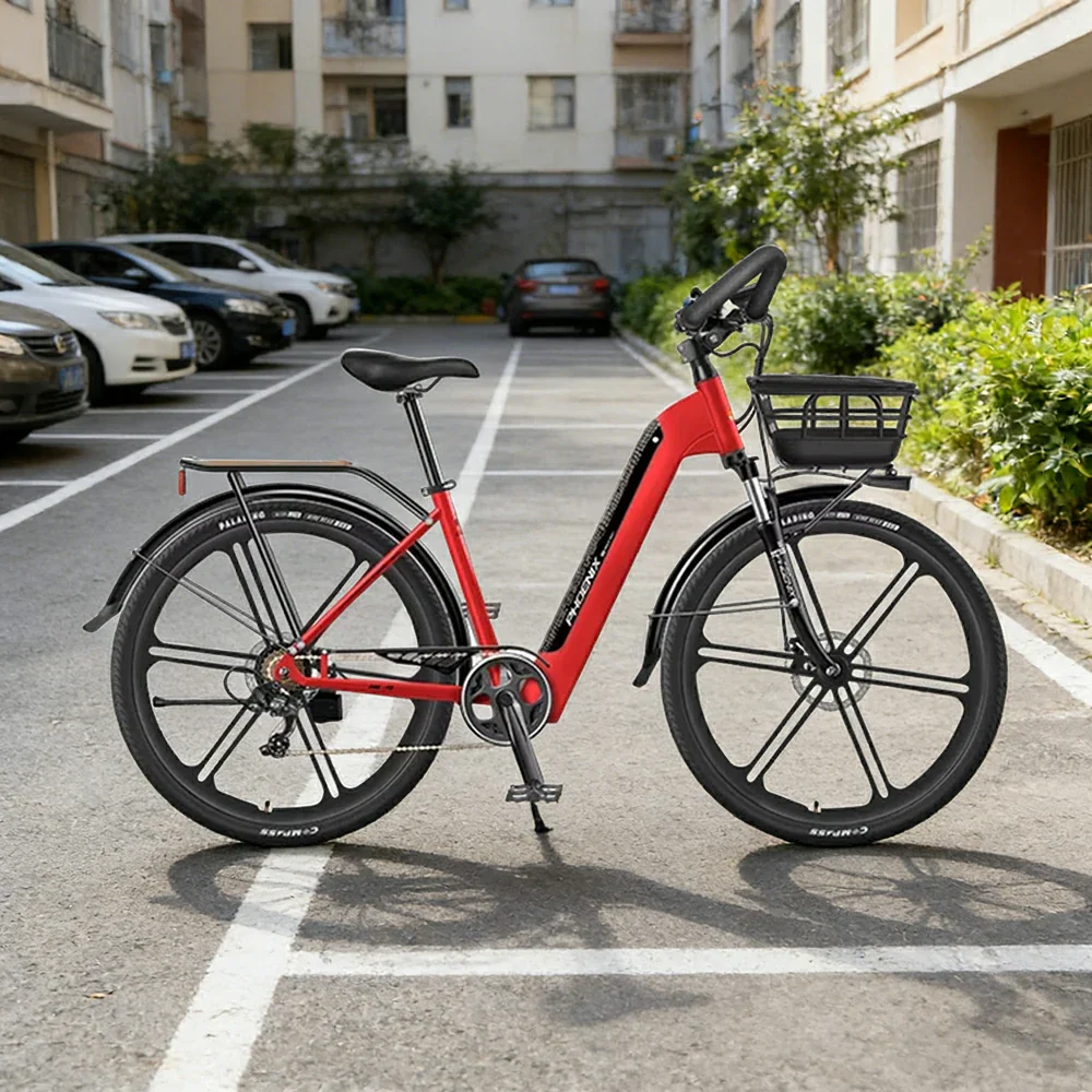 VOLTUS 700C Electric Road Bike, 48V400W Brushless Motor, Shimano 7-Speed Gears, Aluminium Alloy Frame, Hidden Battery, 12-Spoke Wheels - Black&Red - Image 2