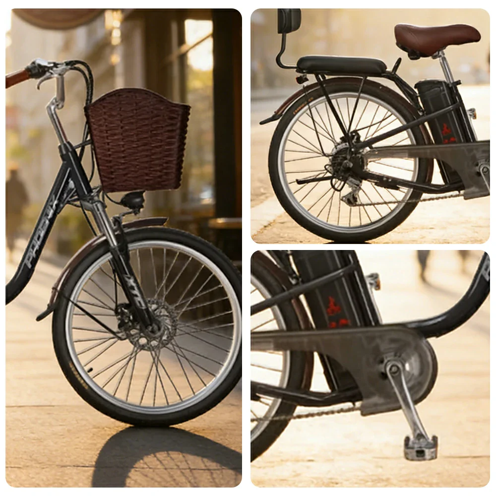 VOLTUS 26-Inch Electric Bike, 400W Brushless Motor, Shimano 7-Speed Gears, High Carbon Steel Frame, Removable 15/28AH Battery, Spoked Wheels - Black - Image 3