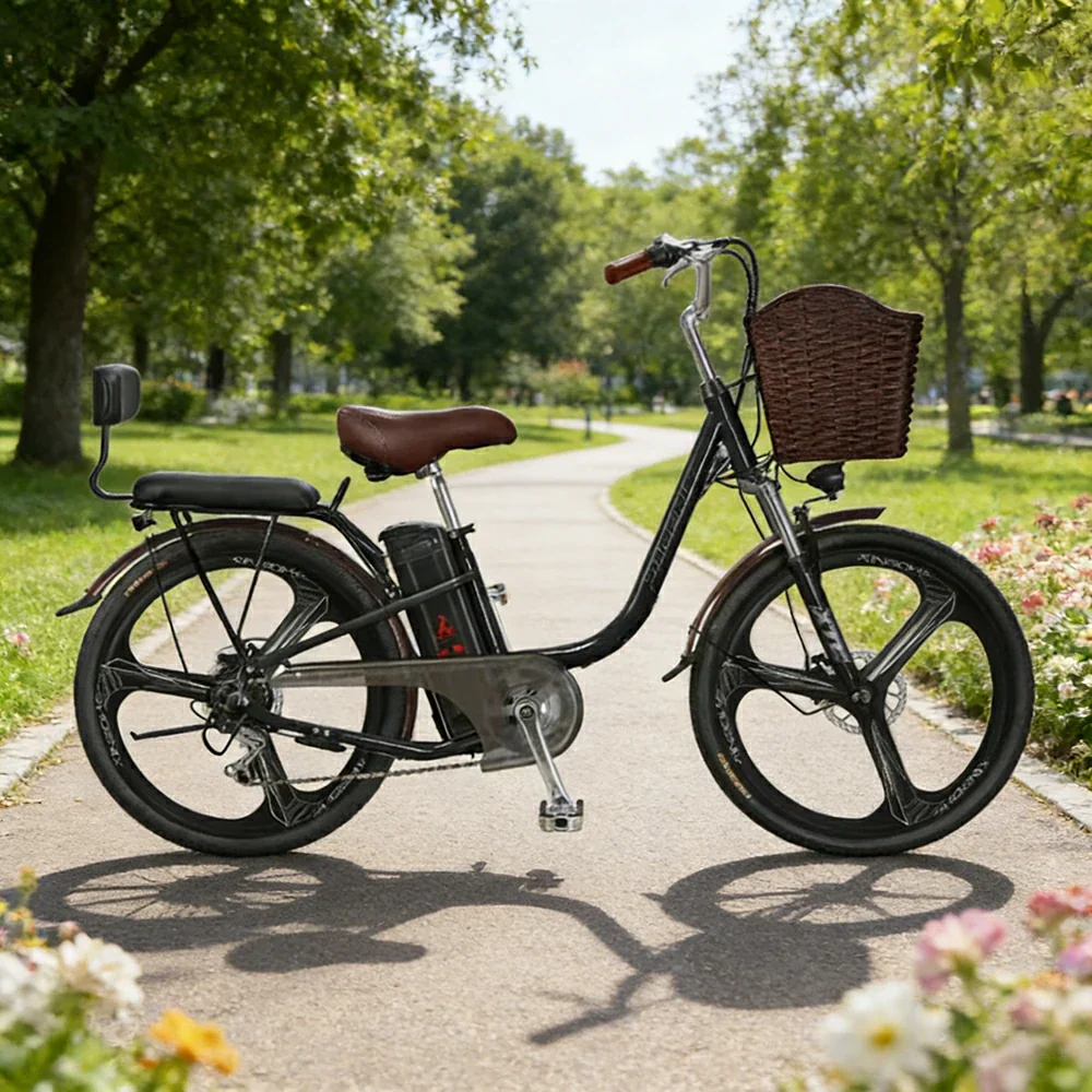 VOLTUS 26-Inch Electric Bike, 400W Brushless Motor, Shimano 7-Speed Gears, High Carbon Steel Frame, Removable 15/28AH Battery, One-Piece Wheels - Black - Image 4
