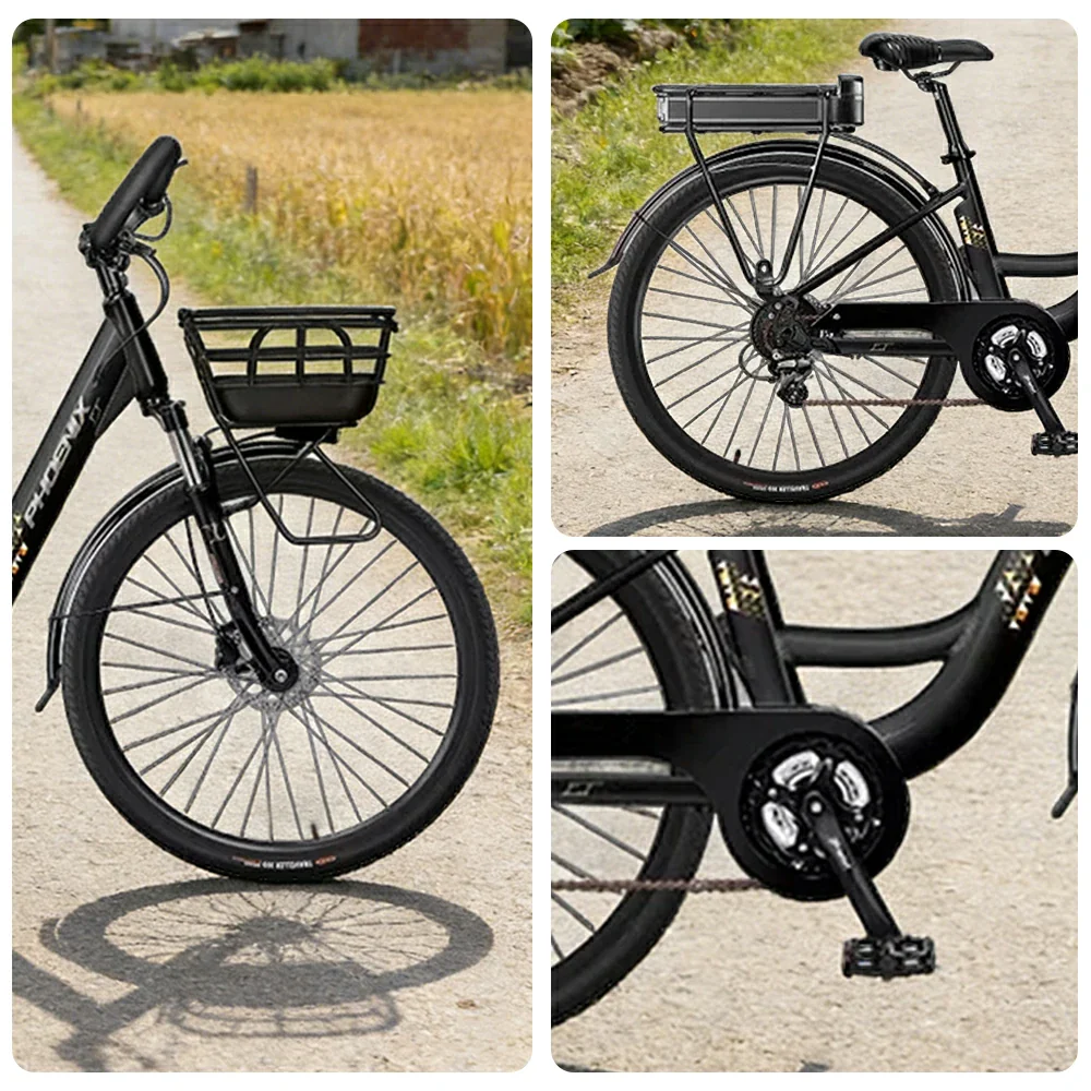 VOLTUS 26-Inch Electric Bike, 400W Motor, Shimano 7-Speed Gears, Aluminium Alloy Frame, Suspension Fork with Lockout, Removable Rear Battery - Black - Image 3