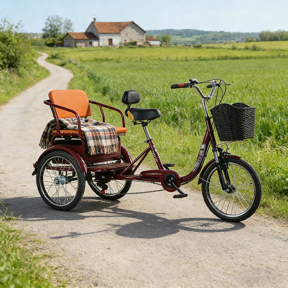 VOLTUS 20" Tricycle with Dual Suspension, Hydraulic Brakes, High Carbon Steel Frame, Ergonomic Vintage Design for Comfort and Stability - Wine - Image 2
