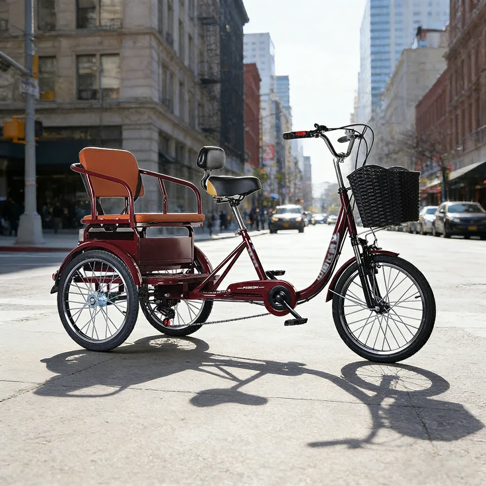 VOLTUS 20" Tricycle with Dual Suspension, Hydraulic Brakes, High Carbon Steel Frame, Ergonomic Vintage Design for Comfort and Stability - Wine - Image 4