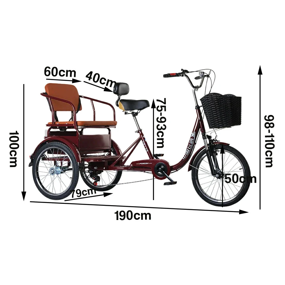 VOLTUS 20" Tricycle with Dual Suspension, Hydraulic Brakes, High Carbon Steel Frame, Ergonomic Vintage Design for Comfort and Stability - Wine - Image 5