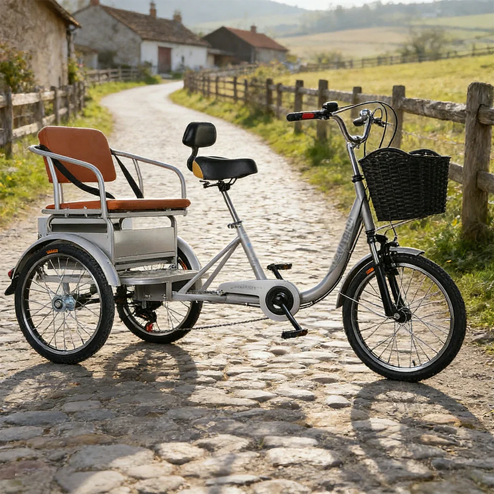 VOLTUS 20" Tricycle with Dual Suspension, Hydraulic Brakes, High Carbon Steel Frame, Ergonomic Vintage Design for Comfort and Stability - Silver - Image 2