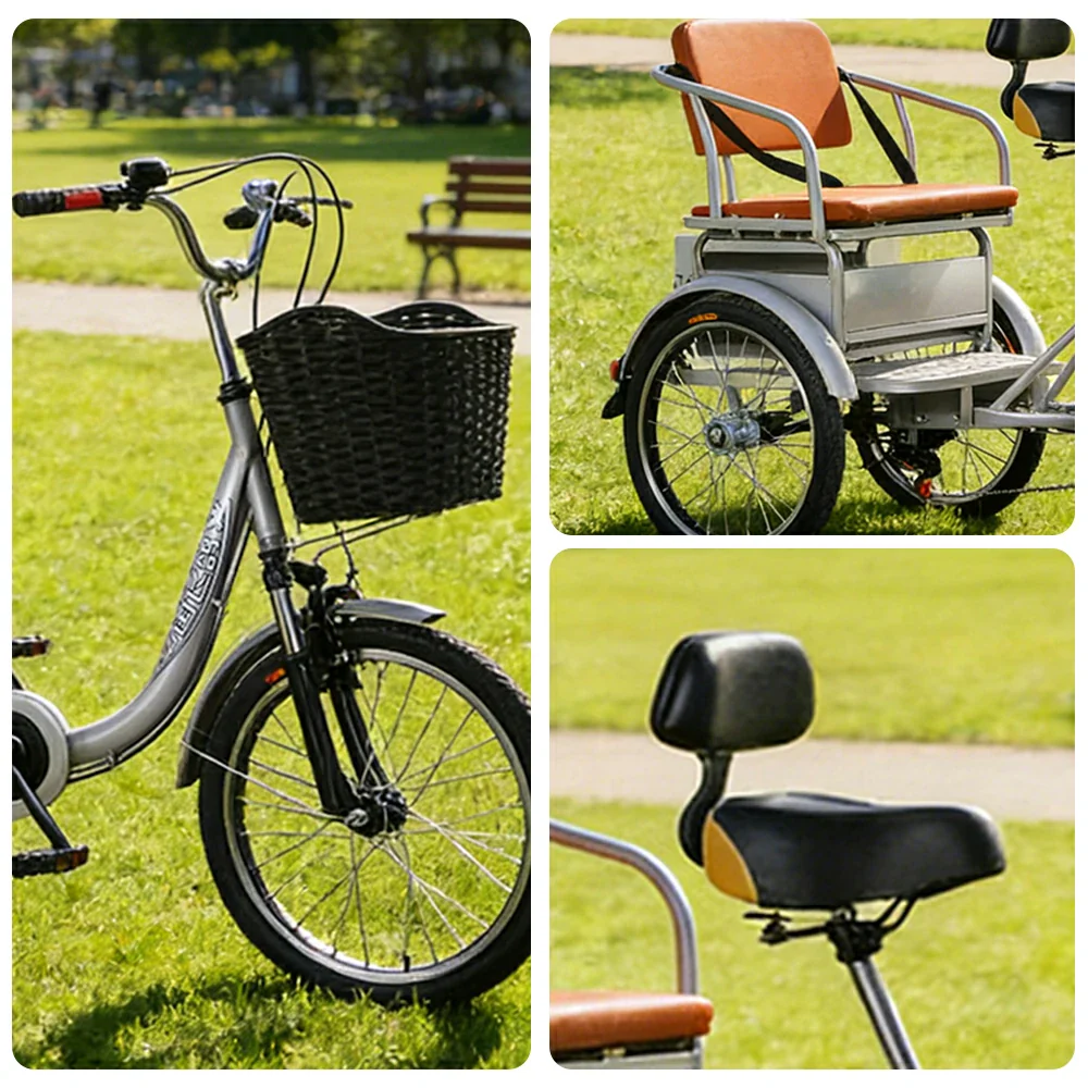 VOLTUS 20" Tricycle with Dual Suspension, Hydraulic Brakes, High Carbon Steel Frame, Ergonomic Vintage Design for Comfort and Stability - Silver - Image 3