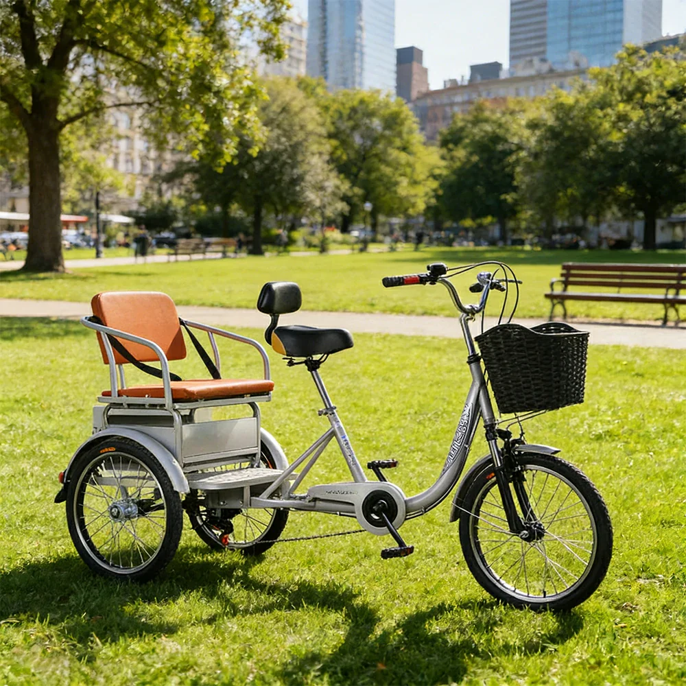 VOLTUS 20" Tricycle with Dual Suspension, Hydraulic Brakes, High Carbon Steel Frame, Ergonomic Vintage Design for Comfort and Stability - Silver - Image 4