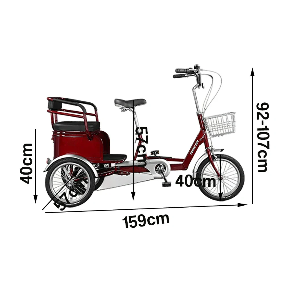 VOLTUS Tricycle, 7-Speed Shimano Drivetrain, Lightweight Aluminum Frame, Rear Baskets for Storage, Max Load 135kg - Red - Image 5
