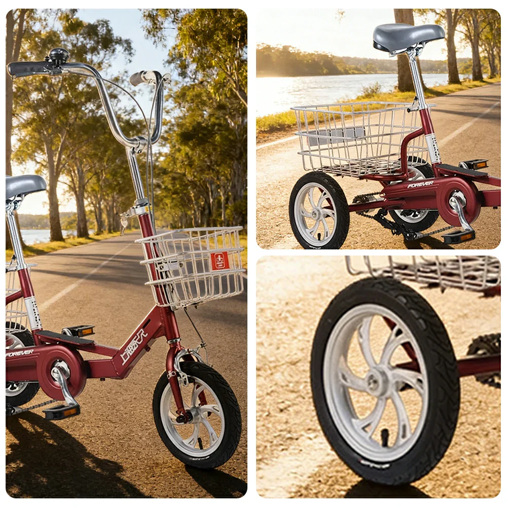 VOLTUS 14" Tricycle Lightweight Aluminum Alloy Frame 135kg Max Load Waterproof Bottom Bracket Large Storage Baskets - Red - Image 3