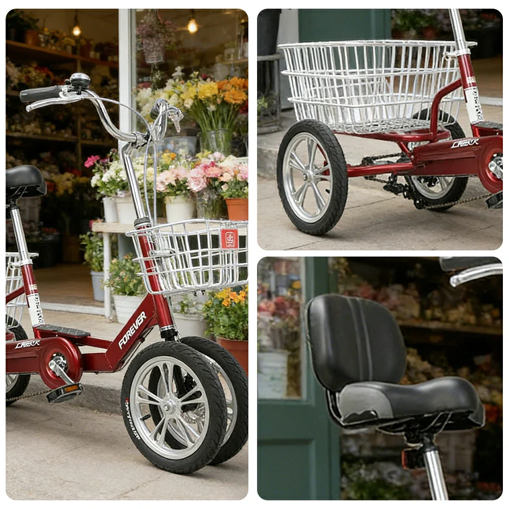 VOLTUS 14" Tricycle Dual Front-Wheel Design Lightweight Aluminum Alloy Frame 135kg Max Load Waterproof Bottom Bracket Large Storage Baskets - Red - Image 3
