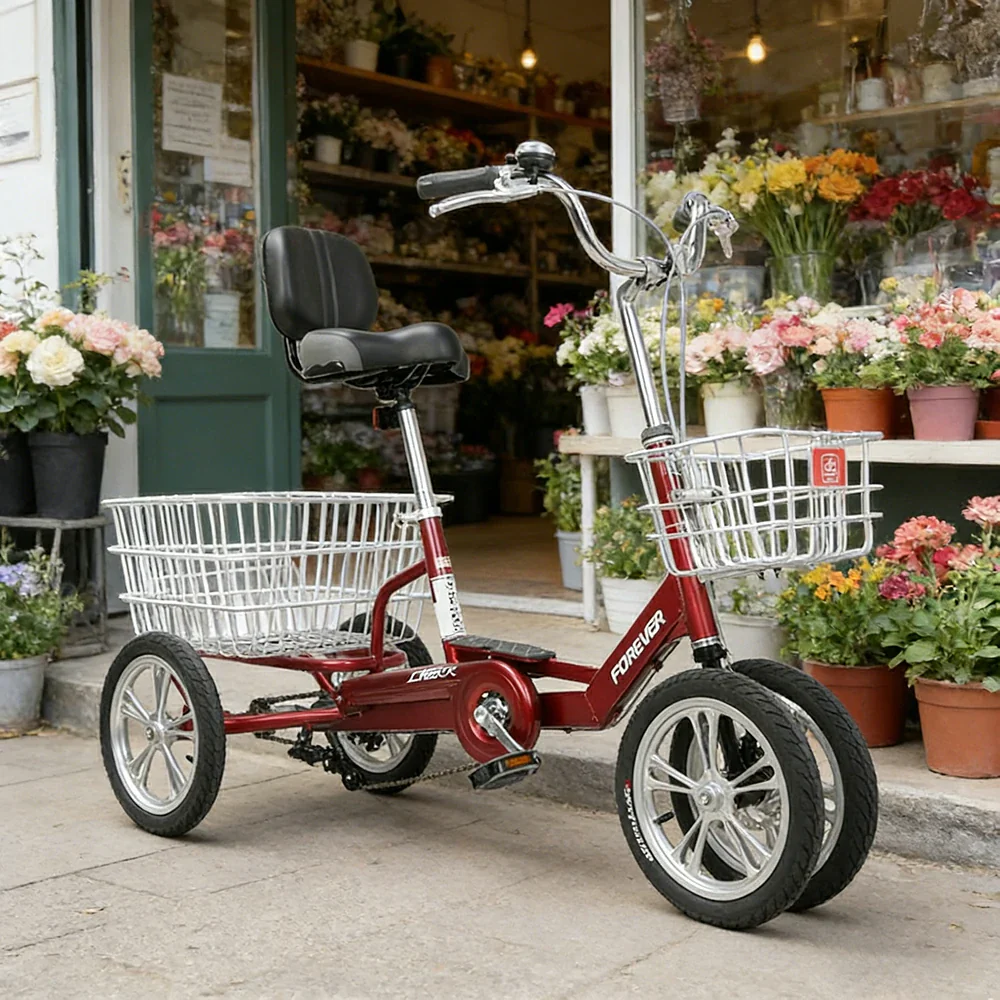 VOLTUS 14" Tricycle Dual Front-Wheel Design Lightweight Aluminum Alloy Frame 135kg Max Load Waterproof Bottom Bracket Large Storage Baskets - Red - Image 4