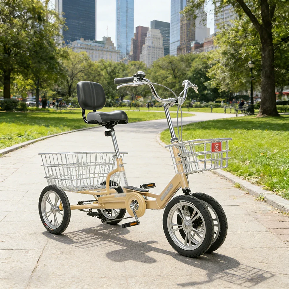 VOLTUS 14" Tricycle Dual Front-Wheel Design Lightweight Aluminum Alloy Frame 135kg Max Load Waterproof Bottom Bracket Large Storage Baskets - Yellow - Image 2