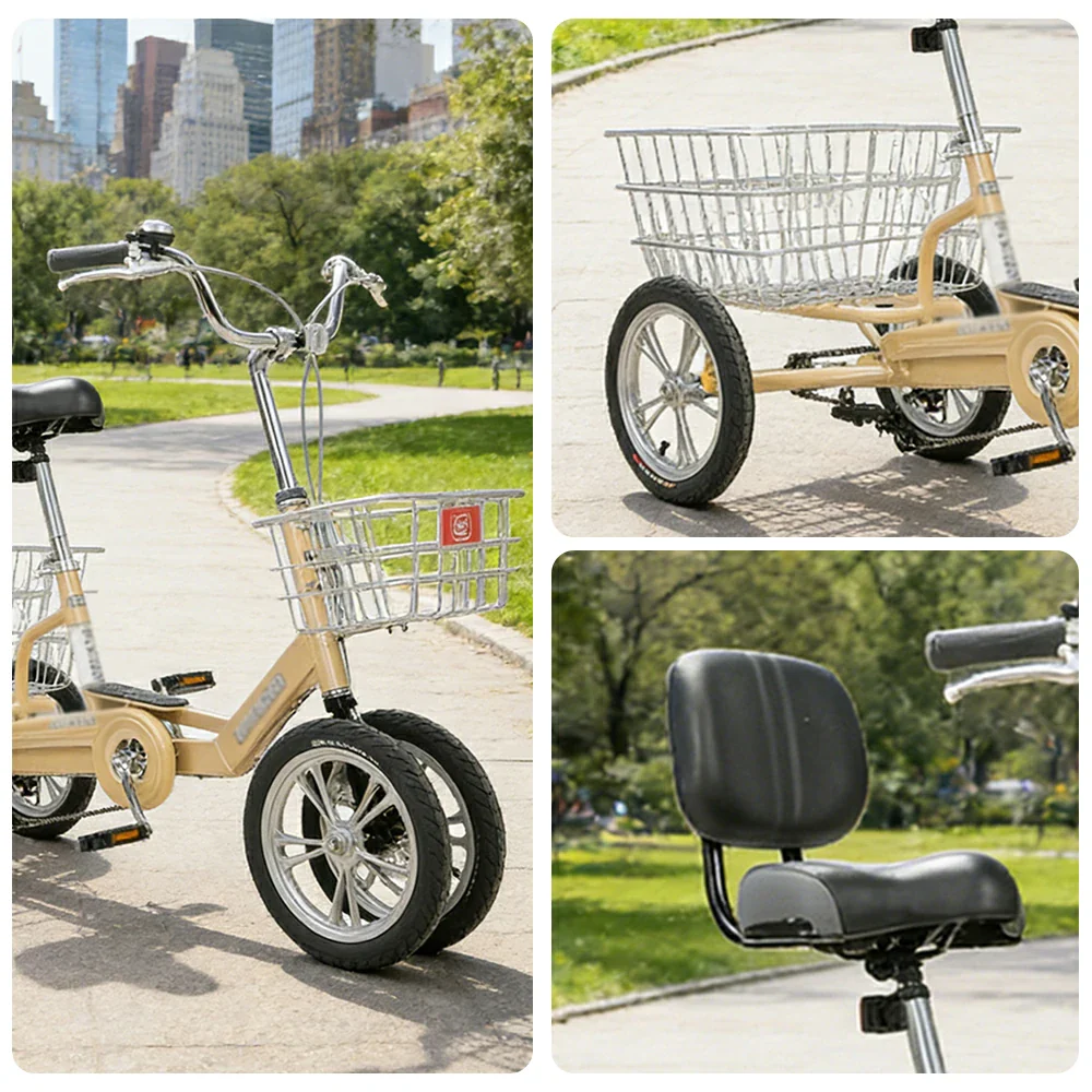 VOLTUS 14" Tricycle Dual Front-Wheel Design Lightweight Aluminum Alloy Frame 135kg Max Load Waterproof Bottom Bracket Large Storage Baskets - Yellow - Image 3