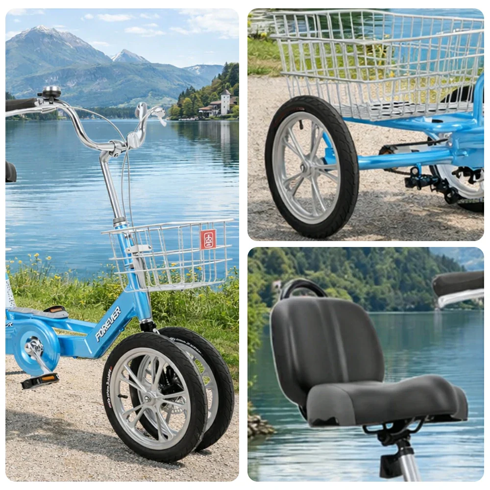 VOLTUS 14" Tricycle Dual Front-Wheel Design Lightweight Aluminum Alloy Frame 135kg Max Load Waterproof Bottom Bracket Large Storage Baskets - Blue - Image 3