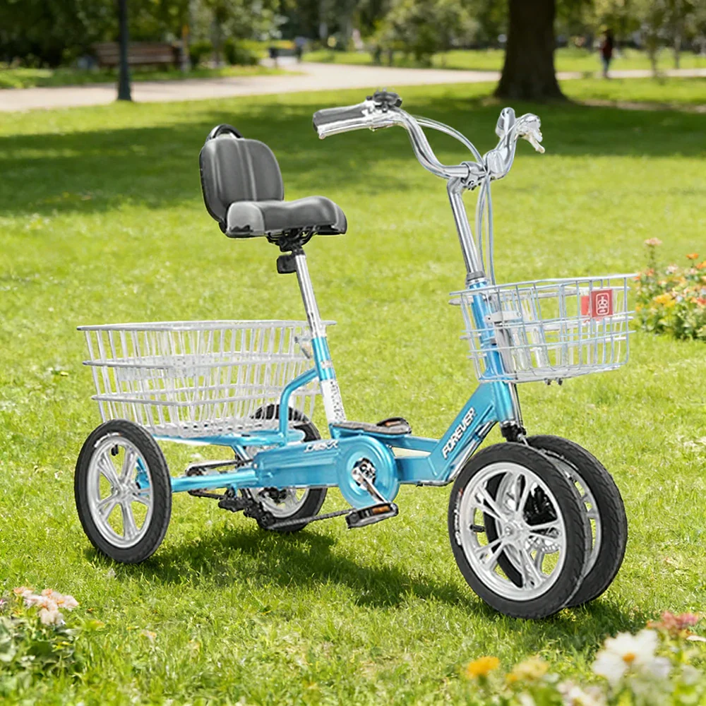 VOLTUS 14" Tricycle Dual Front-Wheel Design Lightweight Aluminum Alloy Frame 135kg Max Load Waterproof Bottom Bracket Large Storage Baskets - Blue - Image 4