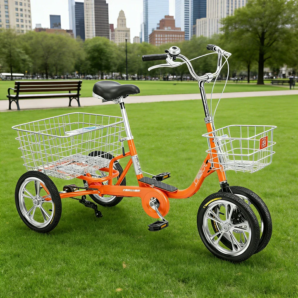 VOLTUS 14" Tricycle Dual Front-Wheel Design High-Strength Steel Frame 135kg Max Load Waterproof Bottom Bracket Large Storage Baskets - Orange - Image 4