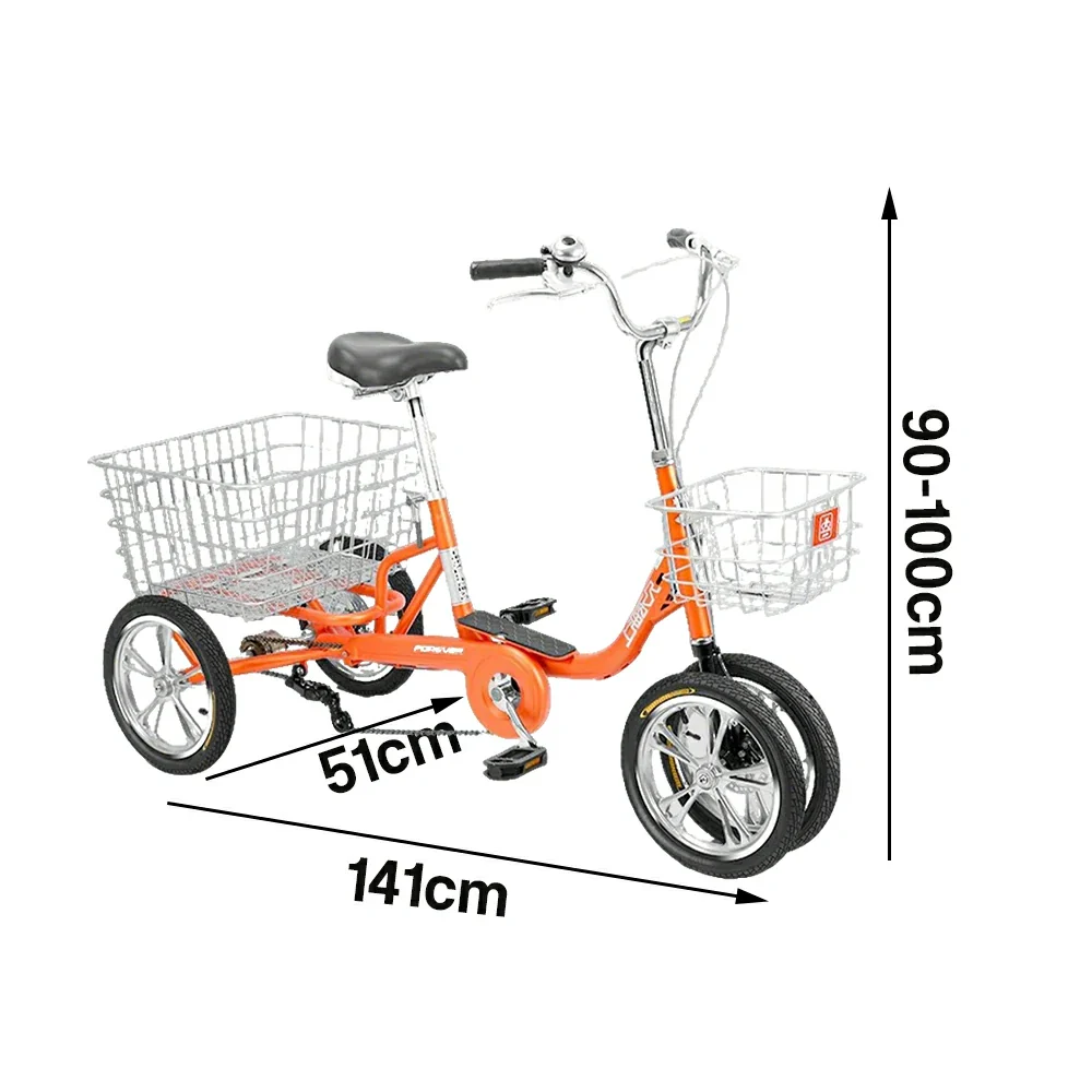 VOLTUS 14" Tricycle Dual Front-Wheel Design High-Strength Steel Frame 135kg Max Load Waterproof Bottom Bracket Large Storage Baskets - Orange - Image 5