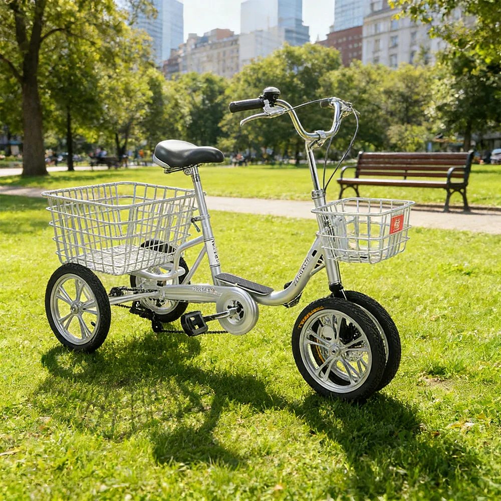 VOLTUS 14" Tricycle Dual Front-Wheel Design High-Strength Steel Frame 135kg Max Load Waterproof Bottom Bracket Large Storage Baskets - Silver - Image 2