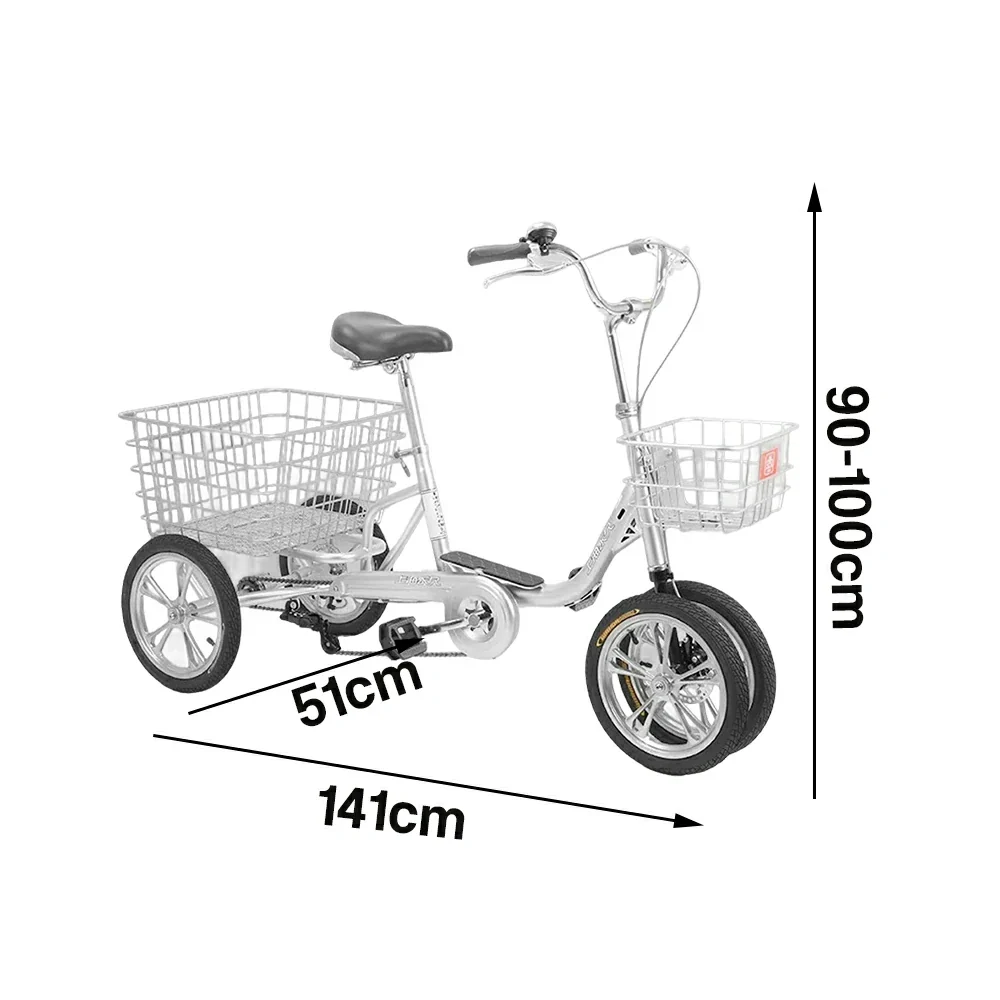 VOLTUS 14" Tricycle Dual Front-Wheel Design High-Strength Steel Frame 135kg Max Load Waterproof Bottom Bracket Large Storage Baskets - Silver - Image 5